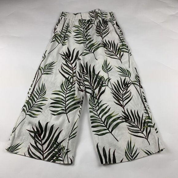 Joie Palm Print Linen Blend Wide Leg Cropped Pant 4 - Picture 7 of 8